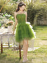 Green Tulle Straps Knee Length Layers Party Dress, Green Tulle Short Homecoming Dress